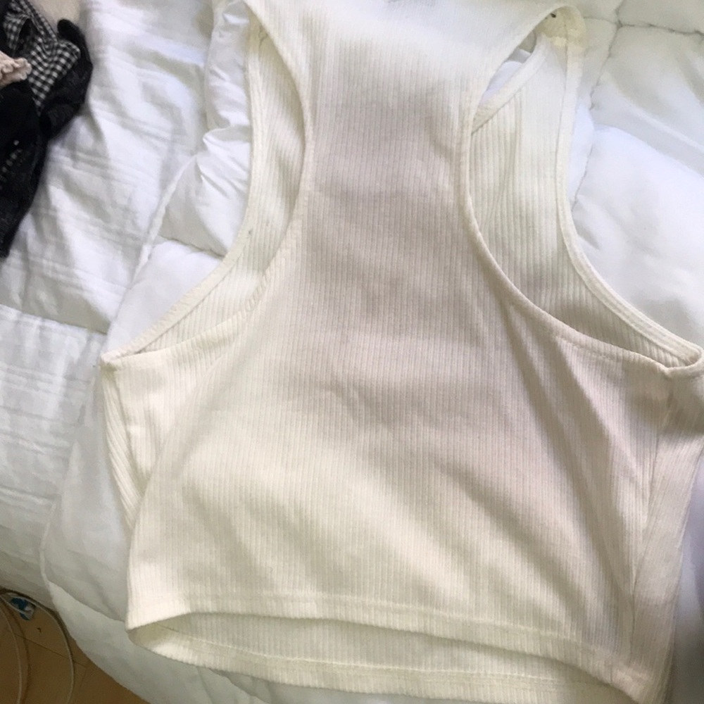 Cream Ribbed Racerback Crop Top - Picture 2 of 2